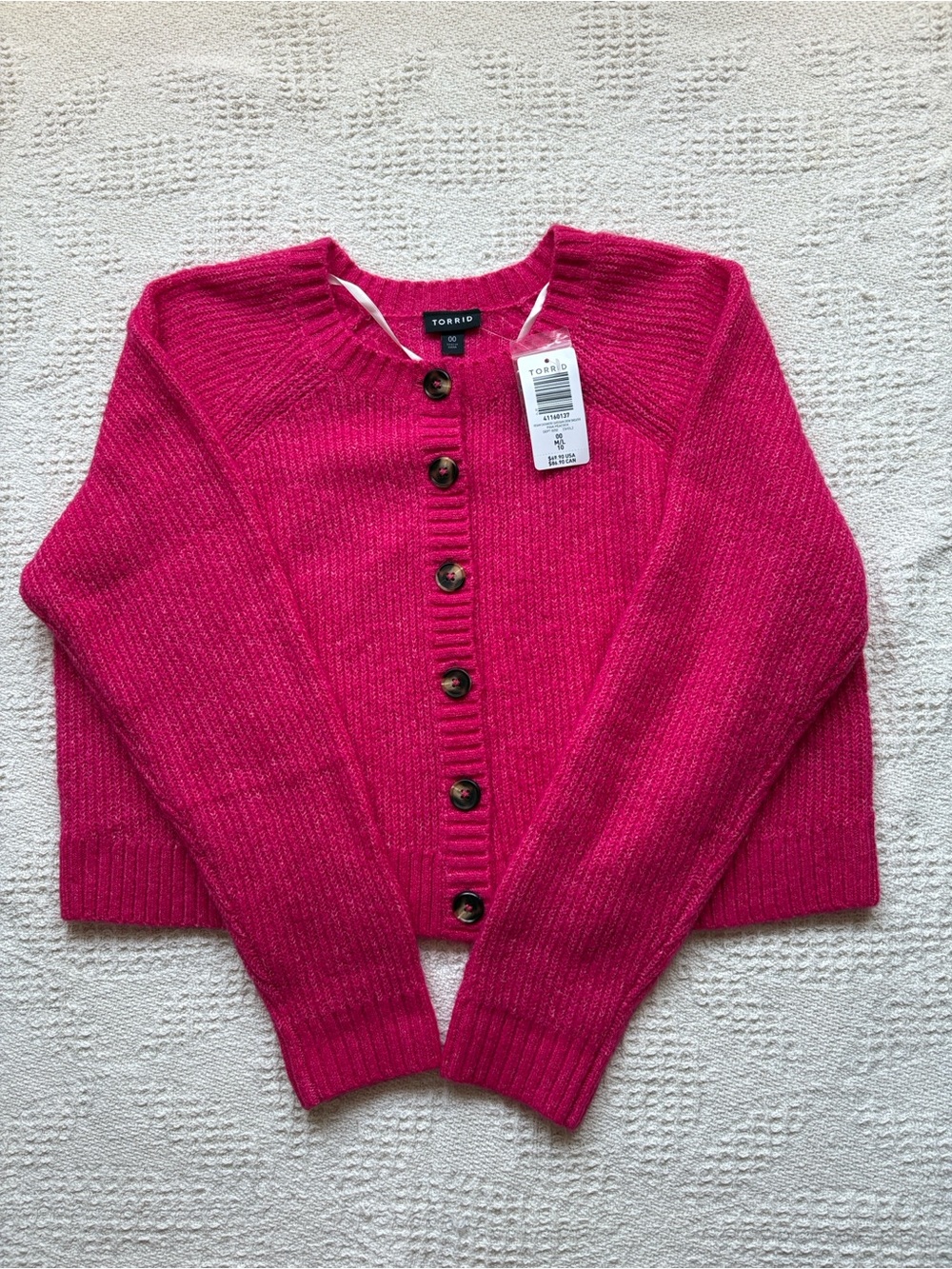 Torrid Fuchsia Ribbed Cropped Button-Front Cardigan